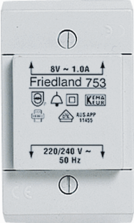 Friedland Transformator Opbouw Wit 8V/1Amp D753